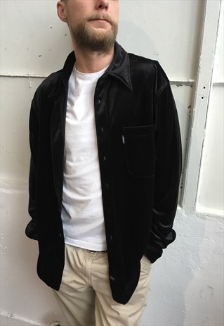 VINTAGE 90' UNIQUE UNISEX SHINY BLACK VELOUR SHIRT