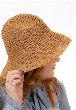 Woven Paper Straw Look Bucket Hat Floppy Summer Hat 