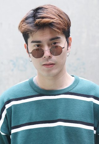 OCTAGON METAL SUNGLASSES - BROWN