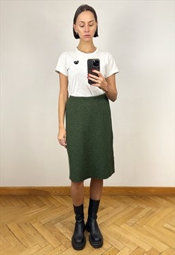 Wool Pencil Midi Skirt, Designer High Waist Knit Skirt