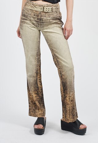 VINTAGE Y2K 90'S ROBERTO CAVALLI LAVA PRINT BELTED JEANS