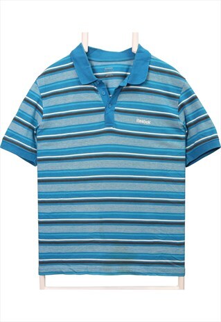 Reebok 90's Short Sleeve Button Up Polo Shirt Medium Blue