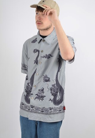 VINTAGE Y2K DRAGON PRINT SHIRT GREY
