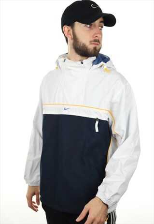 VINTAGE NIKE 1/4 ZIP WINDBREAKER JACKET WHITE BLUE
