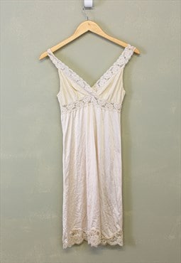 Vintage Y2K Lace Slip Dress Cream Pink With Lace Details 