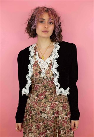VINTAGE CROPPED BOLERO JACKET IN BLACK VELVET