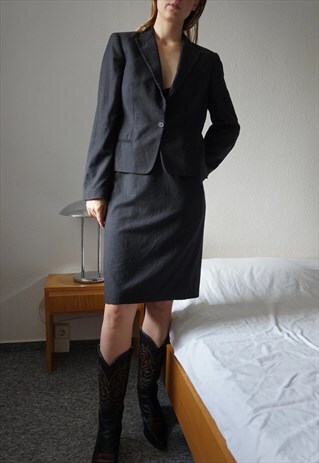 VINTAGE ARMANI PINSTRIPE SKIRT SUIT M WOMENS SUIT