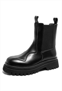 Asymmetric boots chunky sole ankle shoes tractor trainers