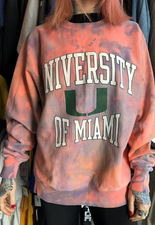 CHAMPION TIE DYE UNIVERSITY OF MIAMI FLEECE SWEATSHIRT