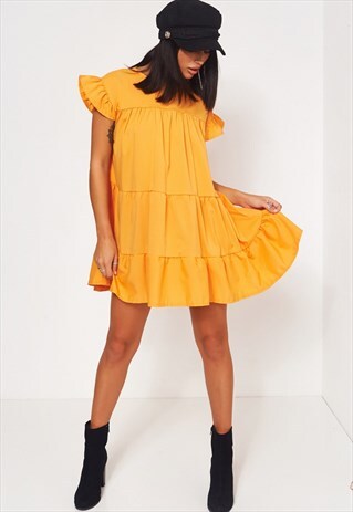 LUCA PETITE ORANGE FRILL SMOCK DRESS