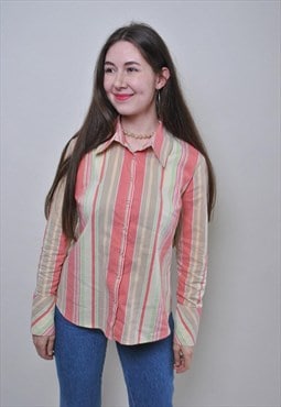 Vintage striped multicolor blouse, 90s long sleeve shirt 