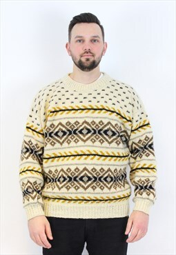Vintage Wool Sweater L Jumper Pullover Fair Isle Nordic Knit