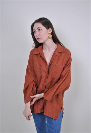 80S ORANGE WORK SHIRT, VINTAGE HERITAGE BLOUSE