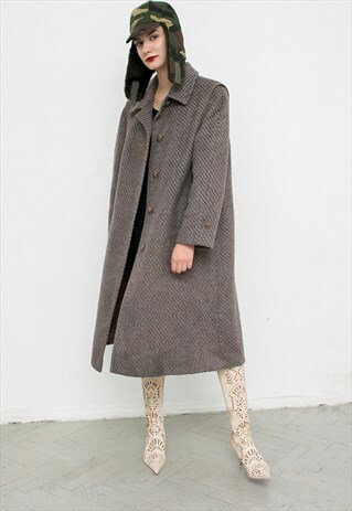VINTAGE LLAMA LONG COAT BROWN LONG MAXI WARM WINTER JACKET