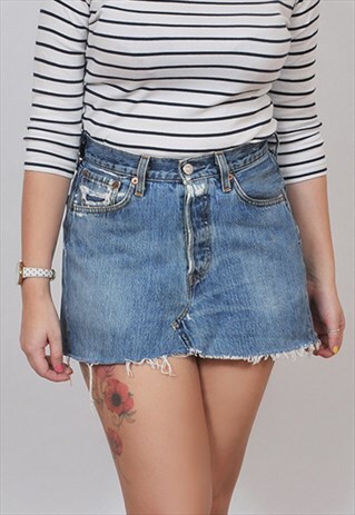 LEVIS 501 DISTRESSED DENIM MINI SKIRT