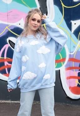 90s Kawaii Pastel Blue Soft Clouds Sweatshirt Sweater  