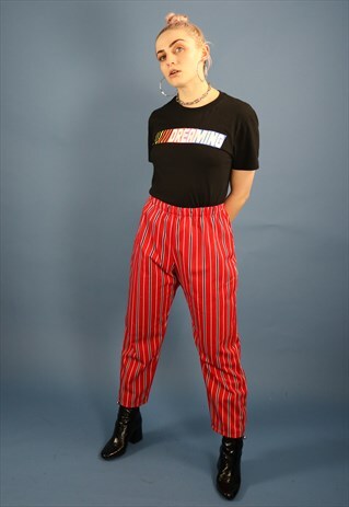 DREAMING HIGH WAIST STRIPE TROUSERS IN RED