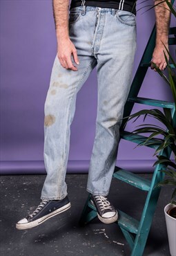 Vintage Levi's 501 Jeans in Blue Denim with Paint Marks
