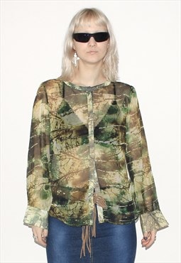 Vintage 90s forest print see-through blouse in green