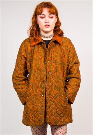 VINTAGE 70'S BROWN PAISLEY PRINT QUILTED OVERSIZED JACKET