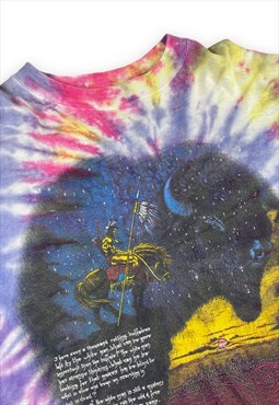 Vintage 90s Tie dye T-shirt Screen printed design 