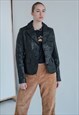 VINTAGE MINIMAL FITTED BUTTON UP BLACK LEATHER WOMEN JACKET