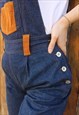 DARK BLUE DENIM DUNGAREE SHORT OVERALLS WITH SUEDE PATCHES