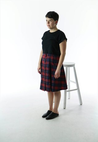 PLAID SKIRT / HIGH WAISTED SHORT WOOL SKIRT