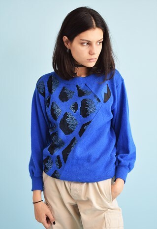 80'S RETRO ABSTRACT PATTERN KNIT MOMS JUMPER