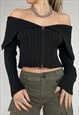 VINTAGE Y2K KNIT JUMPER DOUBLE ZIP CARDIGAN RIBBED CROPPED