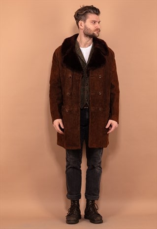 VINTAGE 70'S MEN SUEDE SHERPA COAT IN BROWN