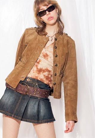 VINTAGE LEATHER JACKET Y2K SUEDE BLAZER IN BROWN