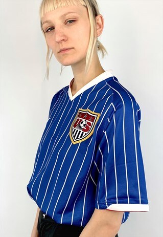 FOOTBALL JERSEY 80S 90S SPORT UNISEX NIKE RAVE BLUE T-SHIRT