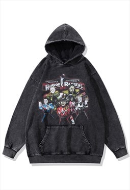 Horror movies hoodie grunge pullover Gothic top in acid grey
