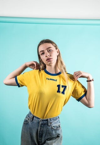 VINTAGE 1990S YELLOW HUMMEL FOOTBALL SHIRT