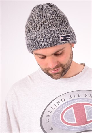CHAMPION MENS VINTAGE BEANIE HAT ONE SIZE GREY 90S