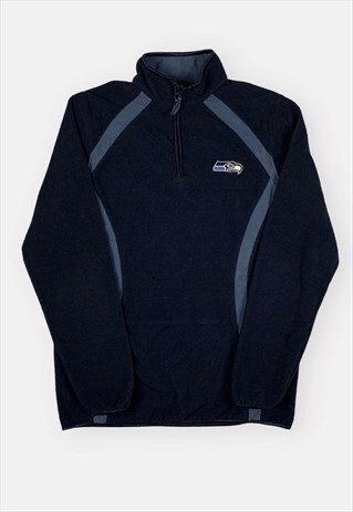 VINTAGE NFL SEATTLE SEAHAWKS EMBROIDERED NAVY 1/4 ZIP FLEECE