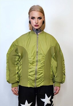 Drop shoulder bomber jacket grunge varsity punk puffer green