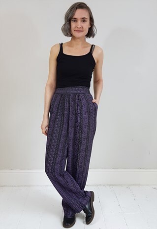 VINTAGE 90'S PURPLE AND BLACK SLOUCHY GAUZE TROUSERS