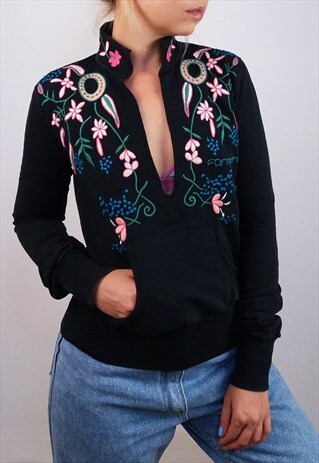 VINTAGE 90'S FORNARINA DEEP V-NECK STITCH EMBROIDERY JUMPER