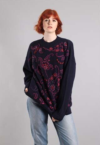 VINTAGE 80S EMBROIDERED PATTERNED WOOL JUMPER