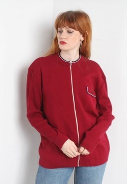 Vintage 80's Zip Up Rib Knitted Cardigan Red