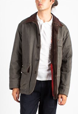 Men's Marlboro Dark Grey Red Lining Leather Collar Jacket