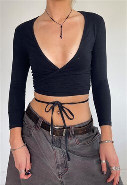 American Apparel Ballet Wrap Around Top Tie Up 