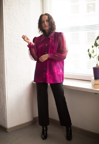 VINTAGE 80'S HOT PINK LEOPARD PRINT SHIRT