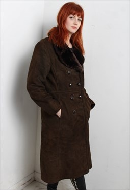 Vintage Suede Sherpa Lined Jacket Coat Brown