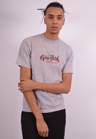 MENS VINTAGE T-SHIRT TOP MEDIUM GREY 90S