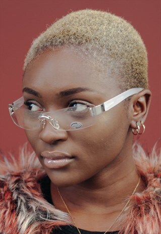 TOUCH ME CLEAR RIMLESS VINTAGE SUNGLASSES RETRO 80S 90S