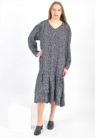 VINTAGE OVERSIZED MIDI DRESS IN FLOWER PRINT