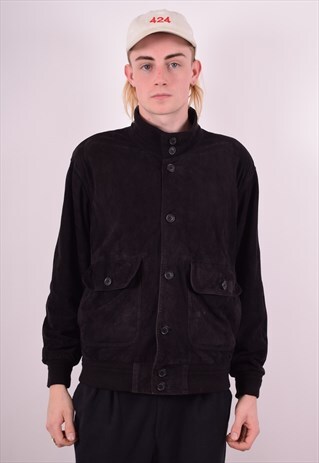 MENS VINTAGE SUEDE JACKET LARGE BLACK 90S